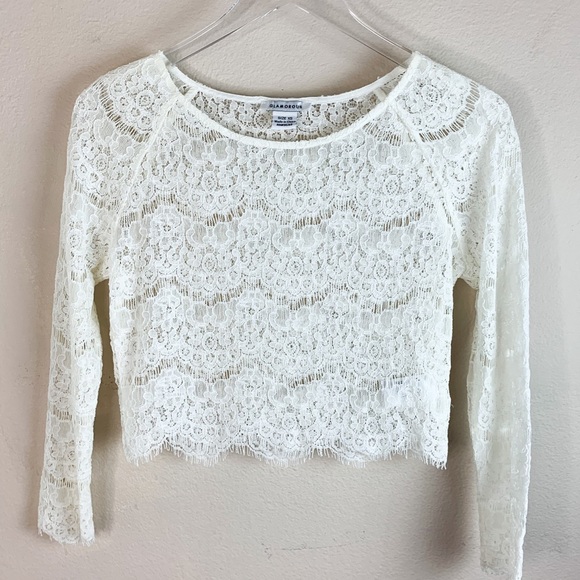 Glamorous Lace Crop Long Sleeve Top - Picture 1 of 3